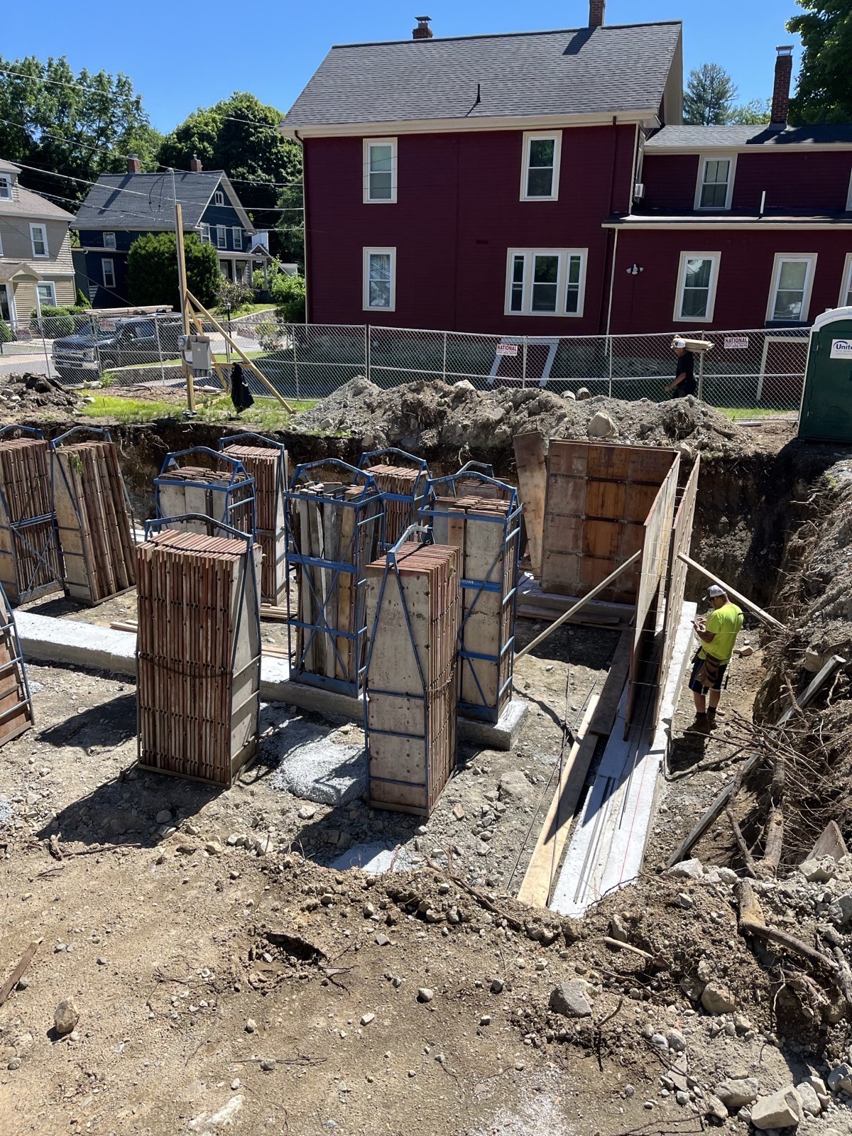 Concrete column formwork installed on a residential lot